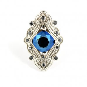 Statement Ring, Silver/Royal Blue