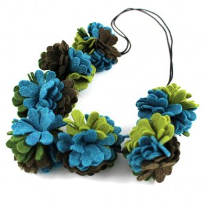 Floral Felt Necklace, Capri Blue/Lime/Chocolate