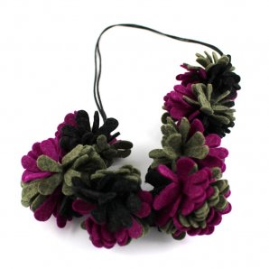 Floral Felt Necklace, Charcoal/Pansy Purple/Khaki