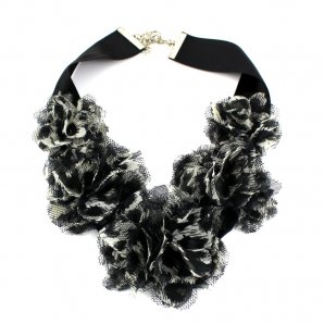 Fabric Floral Necklace, Black