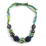 Printed Ribbon Tie Necklace, Green Mix