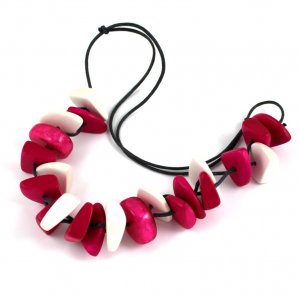 Chunky Necklace, Hot Pink/White